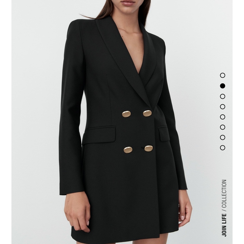 Double-Breasted Black Blazer Dress with Gold Buttons
